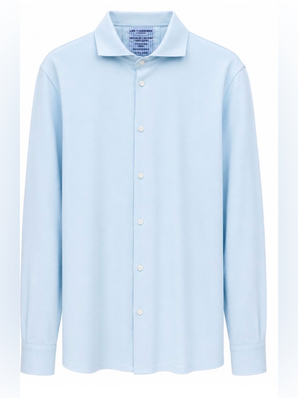 Les Canebiers St. Tropez France Powder Blue Cotton Piqué Long Sleeve Shirt XL